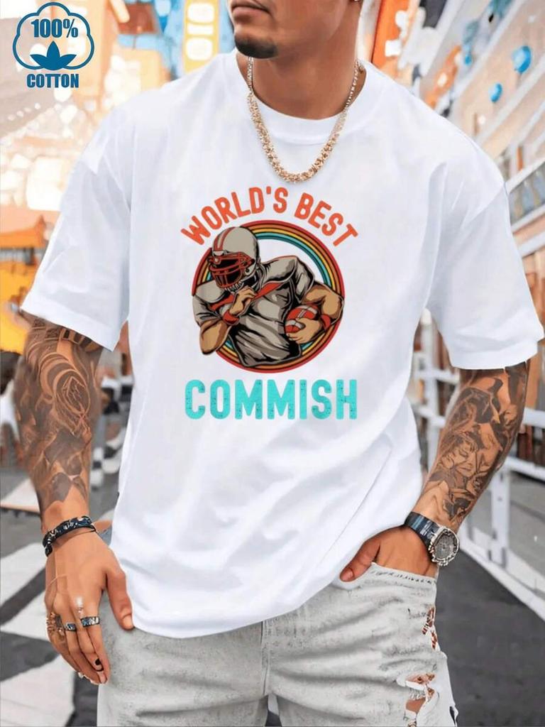 Unisex's Casual Round Neck Short Sleeve T-Shirt Football Commish Tribute Digital Print