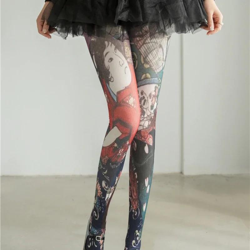 Женские колготки с принтом граффити, бесшовные колготки с бабочками, женские сексуальные эластичные длинные носки, чулки с высокой талией