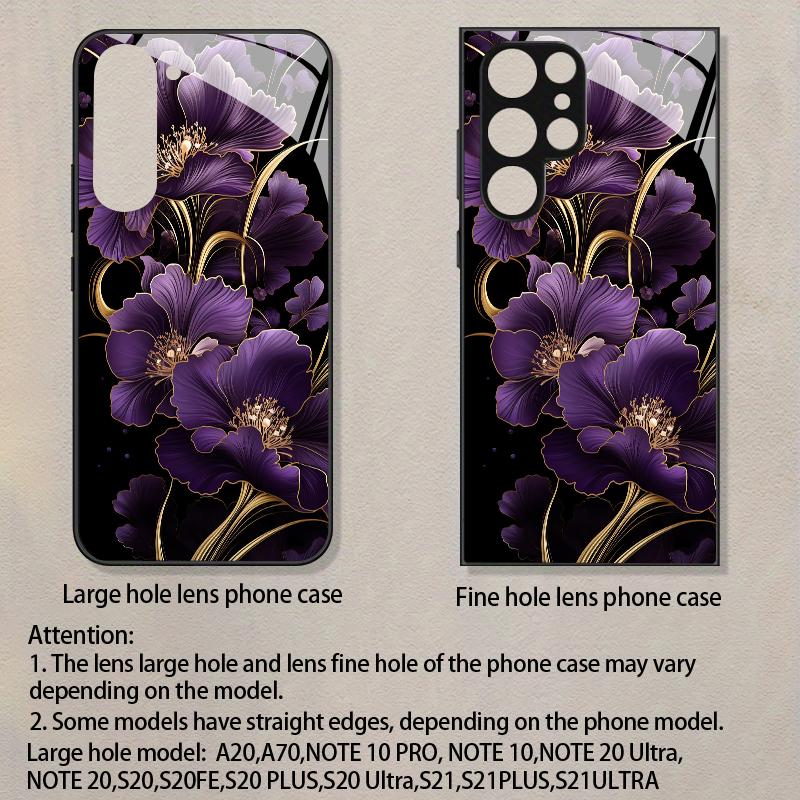 Фиолетовый золотой цветочный узор 2D чехол для телефона для Samsung S26 S25 S24 S23 S22 S21 S20 A56 A36 A16 Защитная крышка из закаленного стекла