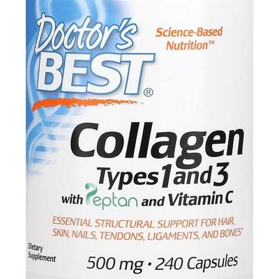 Doctors Best Коллаген типа 1 и типа 3 Пептан и витамин С 500 мг Капсулы 240 таблеток, 240 таблеток, 2