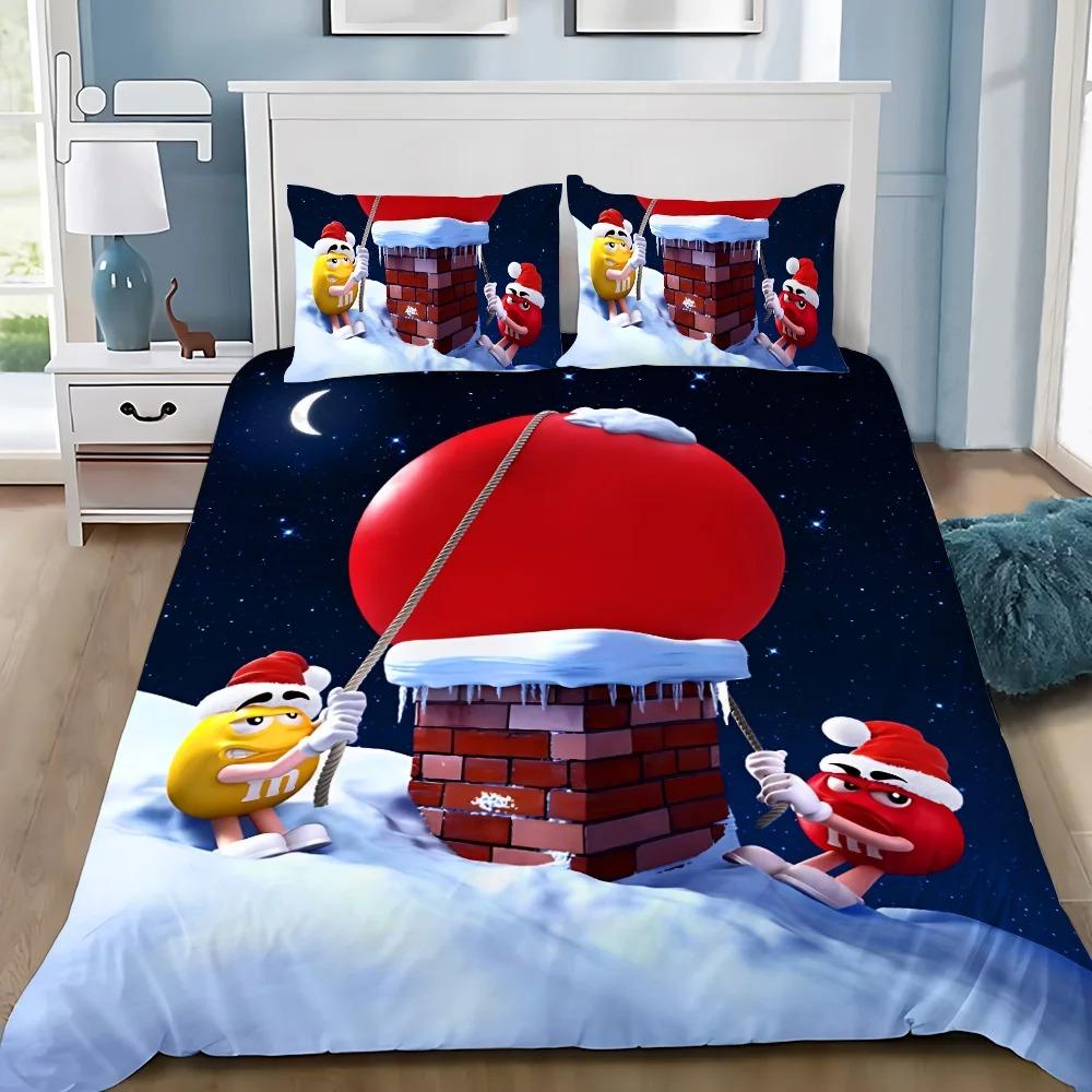 Модный набор постельного белья с логотипом шоколада M&M, пододеяльник, наволочка, декорация для спальни мальчиков и девочек, детский подарок, размер Single Double