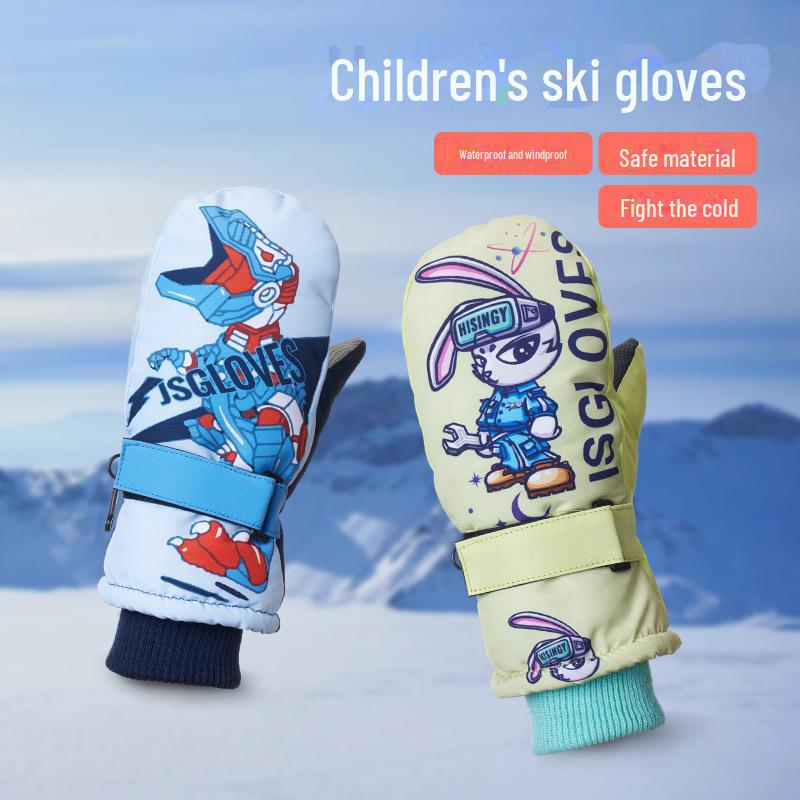 Новые стильные зимние водонепроницаемые ветрозащитные детские варежки с бархатной подкладкой