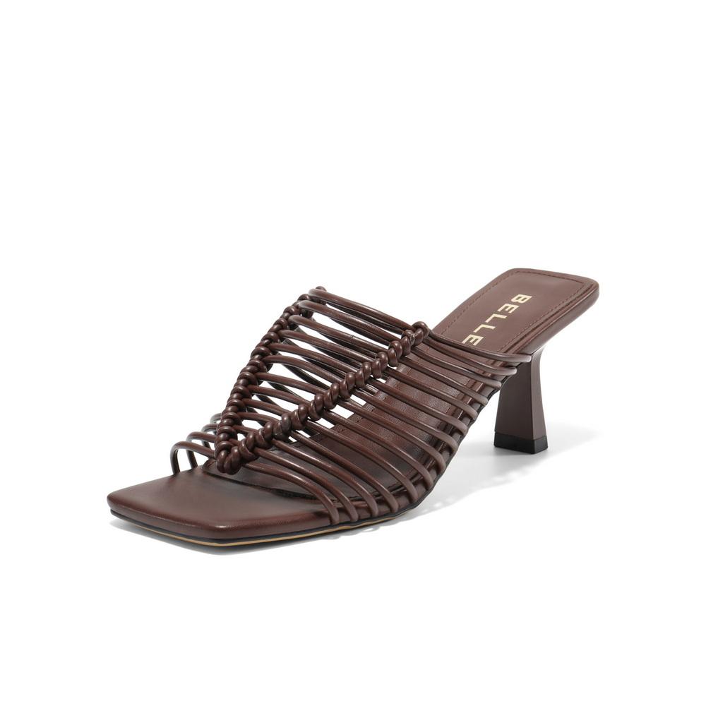 Belle Weaving Vacation Style One Word Dragged Women's 2025 Summer New Elegant Thin Heeled Slippers
