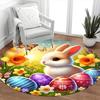 Happy Easter Round Rug with Rabbit Egg Design Stain Resistant Machine Carpet for Living Room Bedroom Laundry Festive Home Decor
