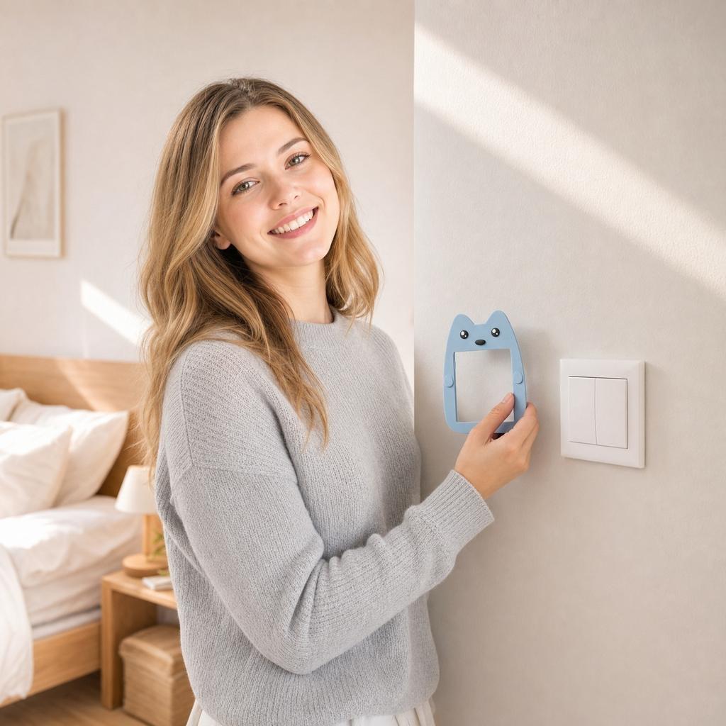 Creative Cat Shape Light Switch Cover Frame for Home Use Decorative Wall Switch Socket Sticker Protector for Standard Outlets