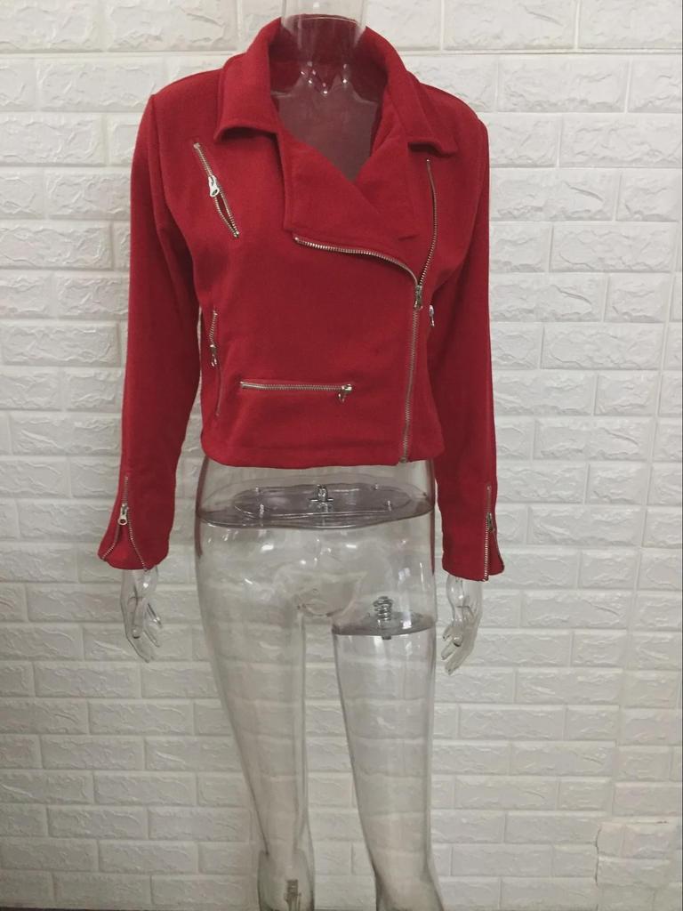 Women's Autumn/Winter Lapel Jacket with Multiple Zippers