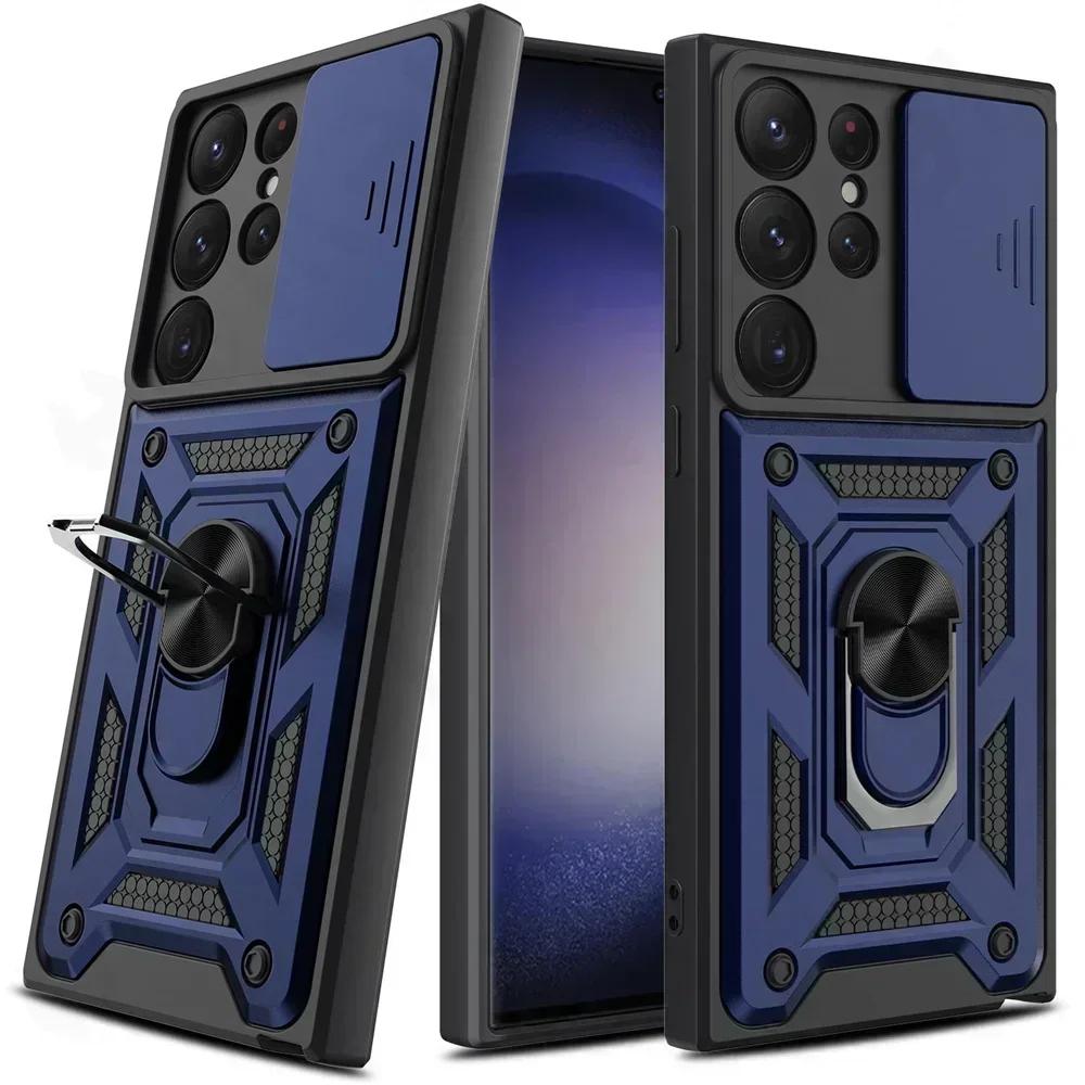 Чехол Armor Rotate с кольцом-подставкой для объектива камеры, устойчивый к царапинам, для Samsung Galaxy S24 S23 S22 Ultra S21 S20 Plus FE A54 A34 5G