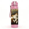 1PC Cat Resting On Cushion 750ml Color Plastic Sports Water Bottle Leakproof Flip Straw Lid Suitable for Sports Office Home Use