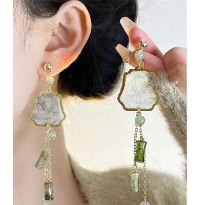 Новые универсальные длинные серьги с кисточками в китайском стиле с эмалью, старинные нефритовые бамбуковые цветы, супер сказочные серьги-ключицы для женщин