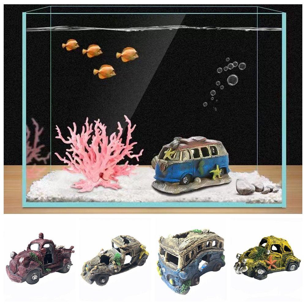 Многоцветное украшение для аквариума, орнамент, укрытие для рыб и креветок, подарок, затонувший автомобиль, украшение для аквариума