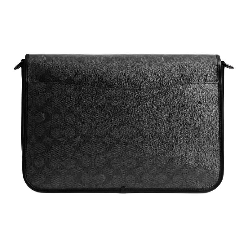 COACH Hitch 32 classic old flower all over print coated canvas and calfskin messenger bag shoulder bag large size men's charcoal color