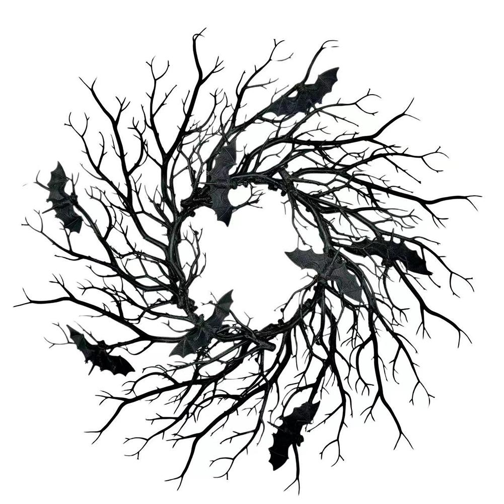 Венок на Хэллоуин в виде летучей мыши, черные венки из веток с красной светодиодной подсветкой, венок на Хэллоуин в виде летучей мыши для украшения дома на вечеринку в честь Хэллоуина