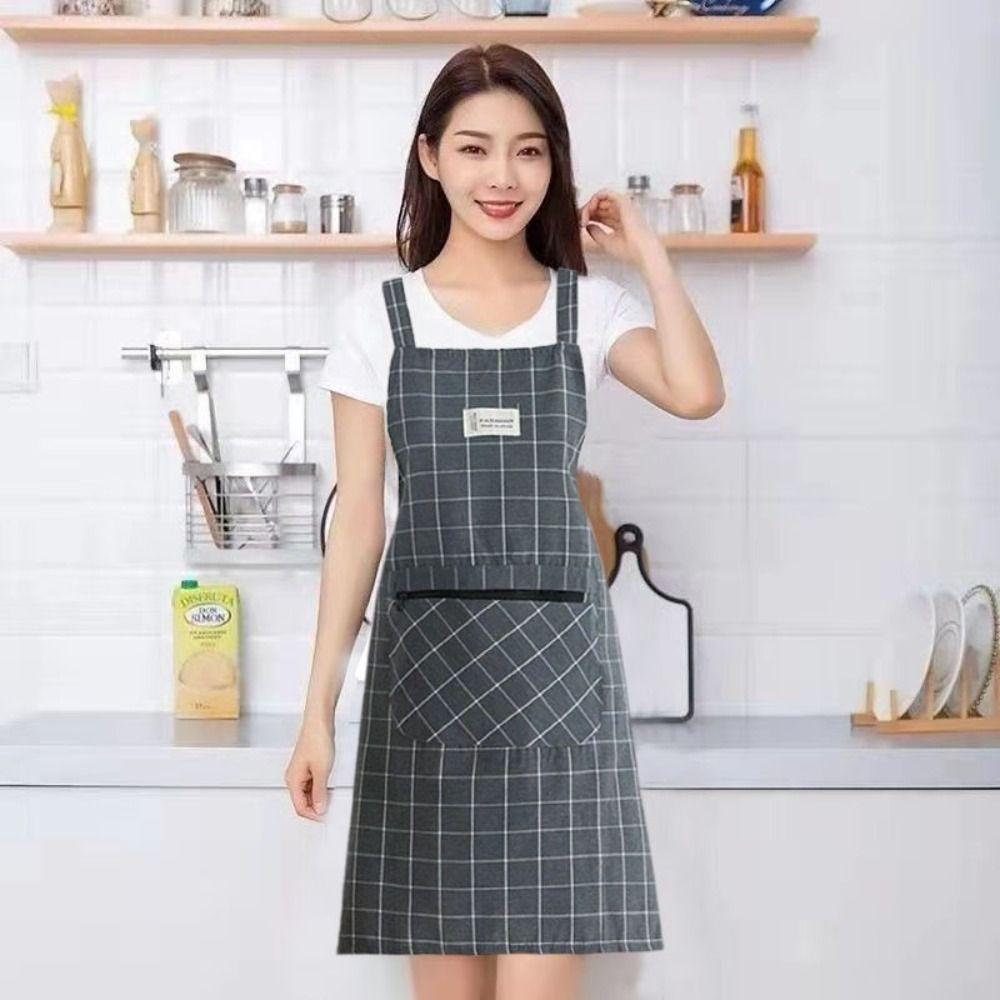 Checkered Cotton Apron Oil-proof Cooking Apron Cooking Accessories Kitchen Apron Kitchen