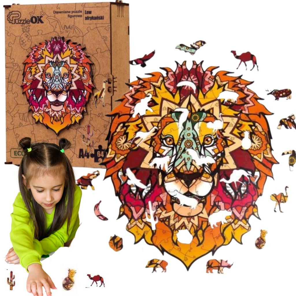 Puzzle Drewniane Układanka Lew Kot Afrykański Pua4-00706