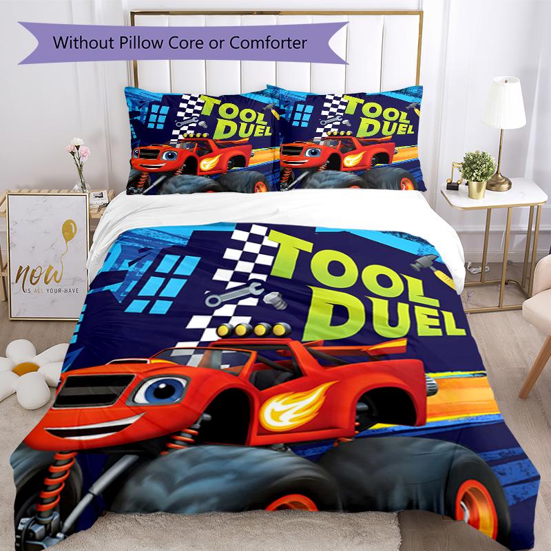 3pcs Blaze and the Monster Machines Design Cover Set - HD Printed Bedding with 1 Cover and 2 Pillowcases - Perfect for Home and Dorm Decor