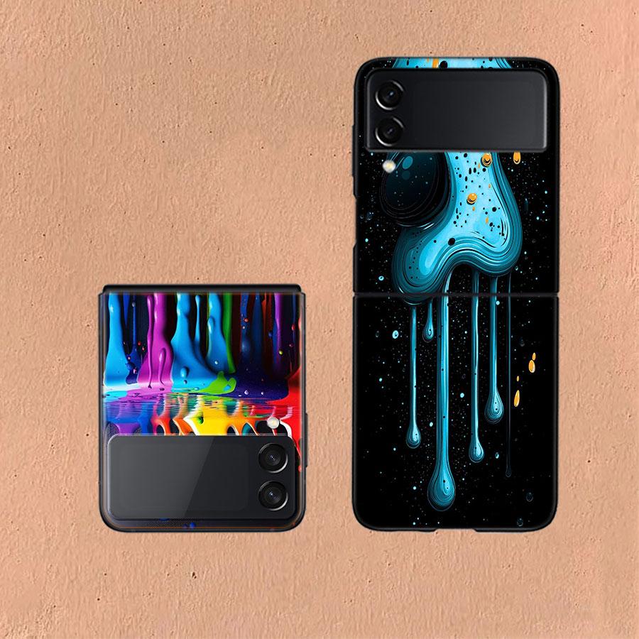 Яркий Цветной Брызги Чернил Чехол Для Samsung Z Flip7 6 Galaxy Чехол Ударопрочный Z Flip5 Z Flip3 4 5G Жесткая Крышка Телефона ТПУ ПК Хар