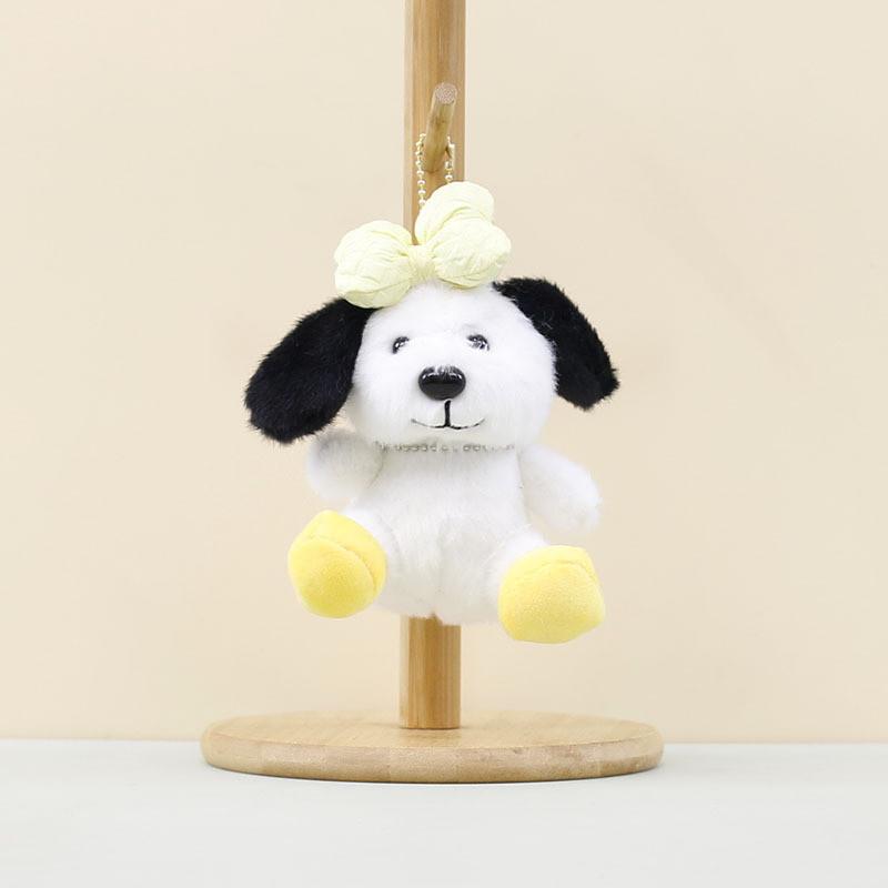 Adorable Plush Dog Keychain With Bowknot Soft Toy Doll Bag Charm In Pink Yellow Green And Purple