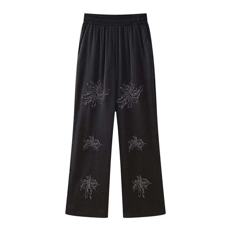 Western Style 2024 Spring New Women Loose Beaded Embroidery Shirts High Waist Trousers 4786059 807
