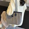 Zipper Shoulder Bag Korean Style Shopping Handbag Casual Stripe Canvas Tote Bag  Girls