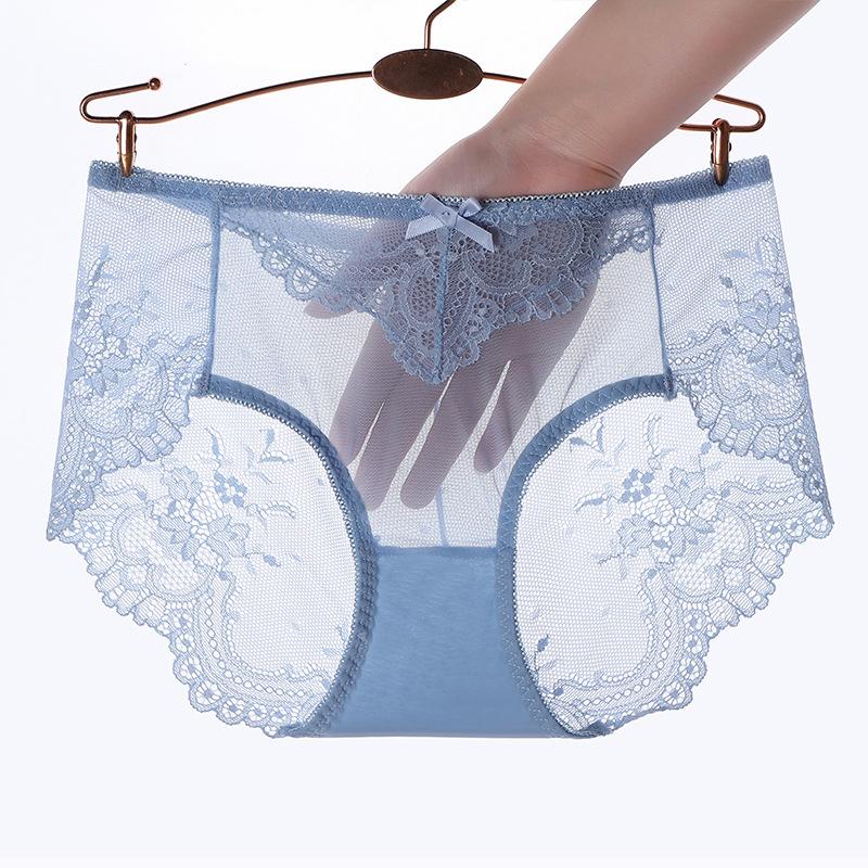 Сексуальное кружевное нижнее белье для женщин больших размеров, бесшовные сетчатые хлопковые трусики с треугольными чашечками на средней талии
