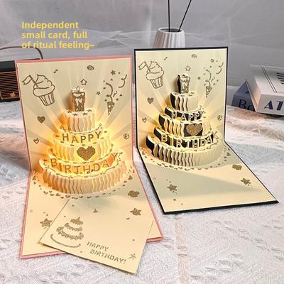 3D Светящаяся Поздравительная Открытка Складная Типа Pop Up Открытки с Тортом на День Рождения Музыкальные с Конвертом Поздравительные Карточки Принадлежности для Вечеринки по Случаю Дня Рождения