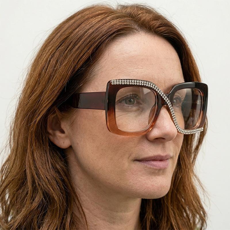 Square fashion new diamond-encrusted reading glasses European and American Internet celebrity reading glasses versatile sunglasses