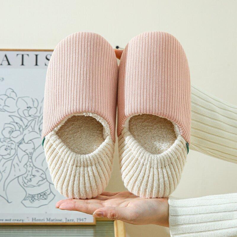 Осень и зима домашние в помещении в японском стиле мужские и женские флисовые термо-мешок и мягкая подошва бесшумные напольные хлопковые тапочки