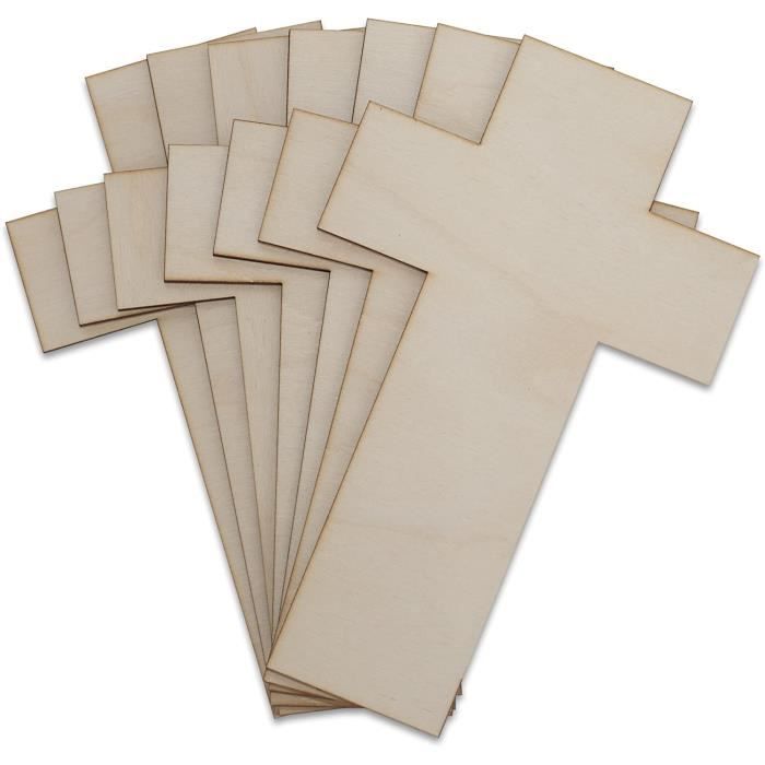 Découpes de contreplaqué - Creative Deco - 10 x Formes de Croix à Décorer - 20 x 12,5 cm