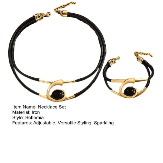 2 шт./комплект ожерелье браслет комплект сверкающие стразы инкрустированные ювелирные изделия комплект регулируемая длина ожерелье