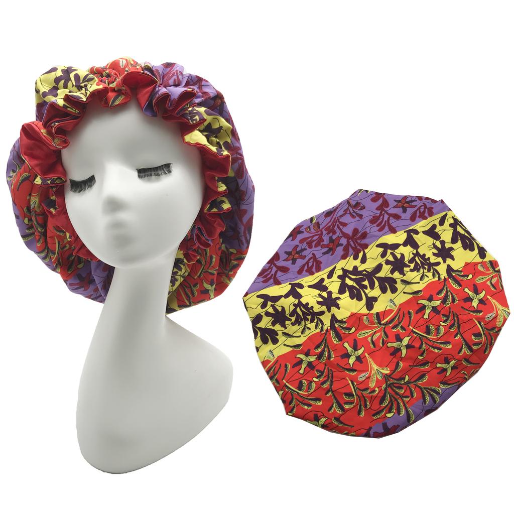 African Pattern Print Ankara Bonnet Double Layer Satin Large Turban for Women Sleep Night Hat Silk Hair Ladies Night Parties