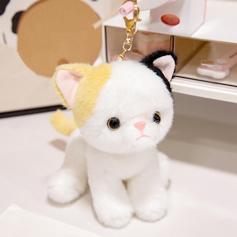 Stuffed Animal Simulated Cat Doll Soft Furry Stuffed Cat Keychain Kitten Plush Toy  Girls Gift