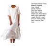 Women Midi Dress Round Neck Short Sleeve Multi-Layered Slit Hem Solid Color Dress Loose Fit Dress