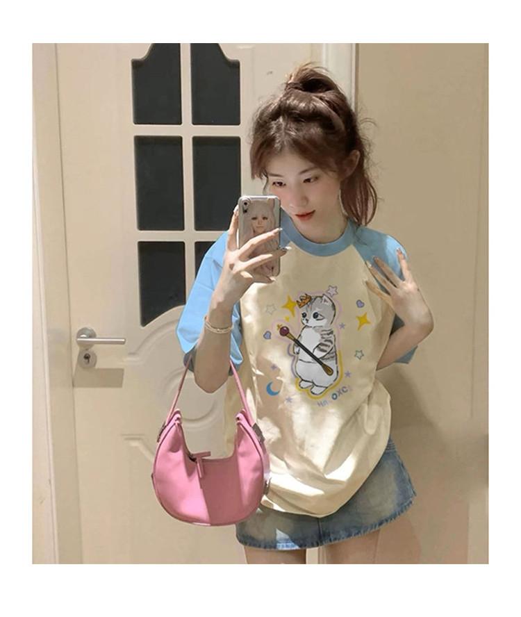 American cartoon shoulder short-sleeved T-shirt for women