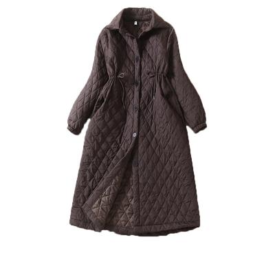 Осенняя и зимняя одежда, большой размер, свободное стеганое хлопковое пальто, длинное, с узкой талией, куртка с ромбовидным узором, универсальное, модное пальто для женщин