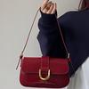 High-end Shoulder Bag for Women Korean Version Retro Burgundy Horseshoe Buckle Hand Armpit Bag Single Shoulder Crossbody Bag for Women