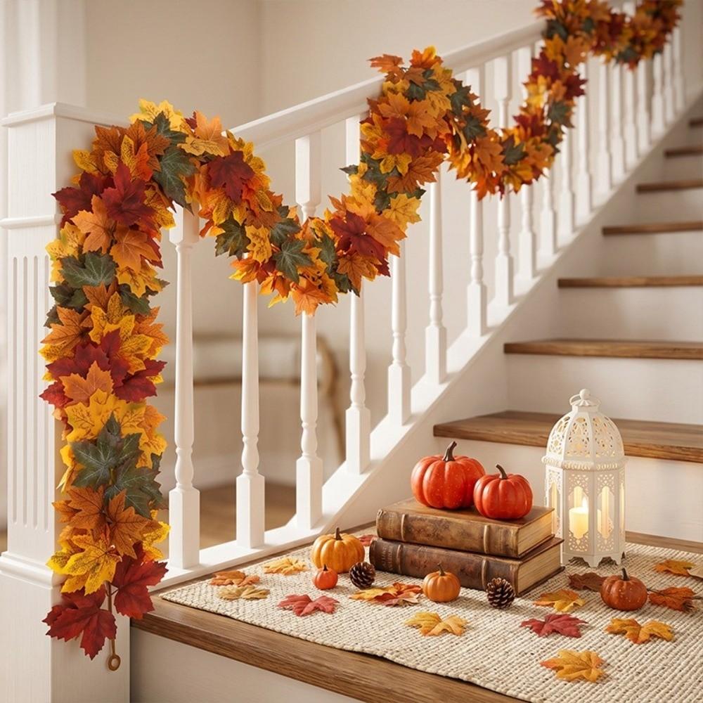 Vibrant Autumn Leaf Hanging Vine Realistic Faux Fall Leaves Strings Halloween Party