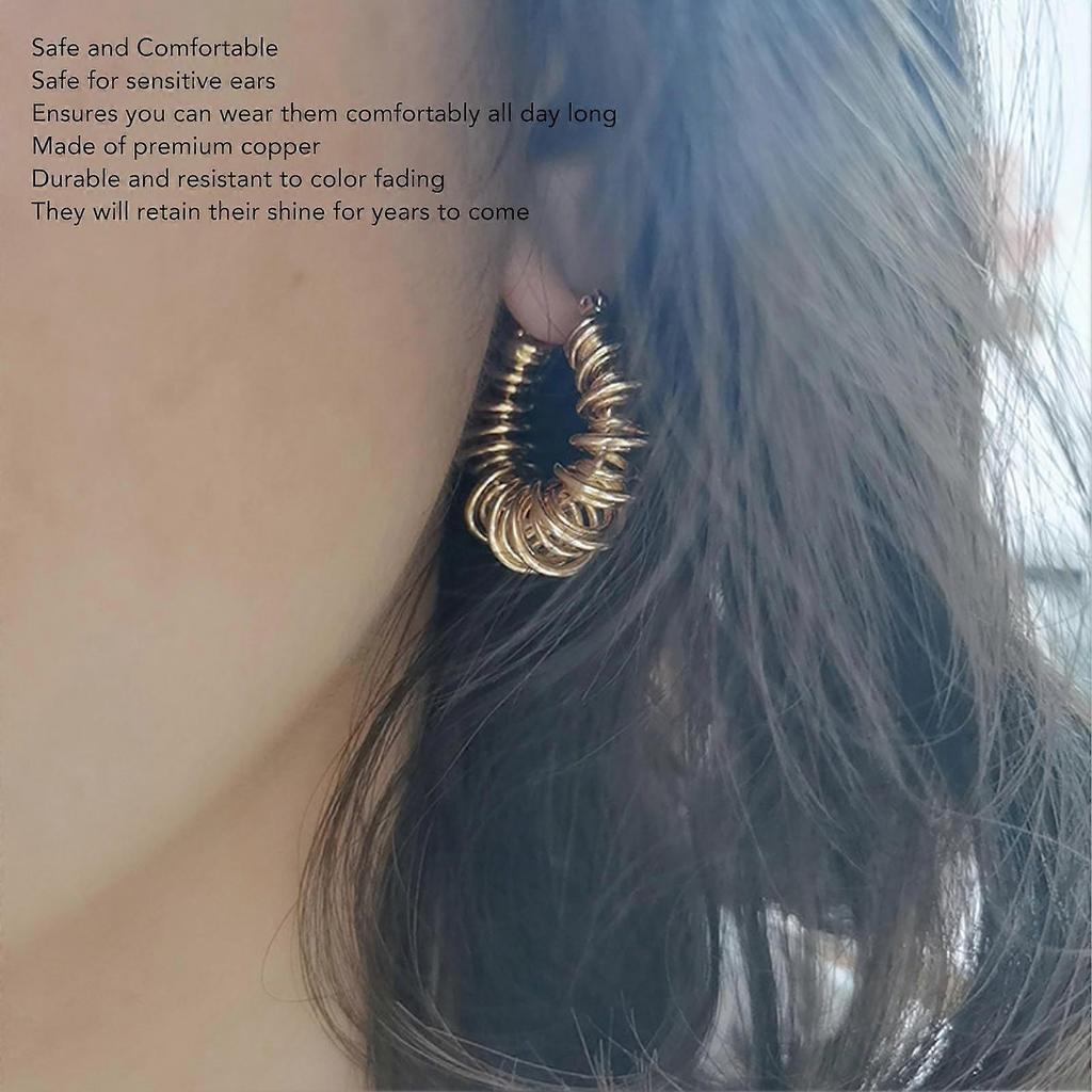 Women Hoop Earrings Safe Rust Proof Stylish Retro Lady Earrings for Daily Party Prom Gold