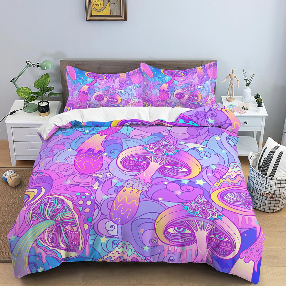 Mushroom Bedding Collection Psychedelic Soft Duvet Cover Collection Purple Comforter Cover Full King Queen Size 23Pcs Polyester Quilt Cover