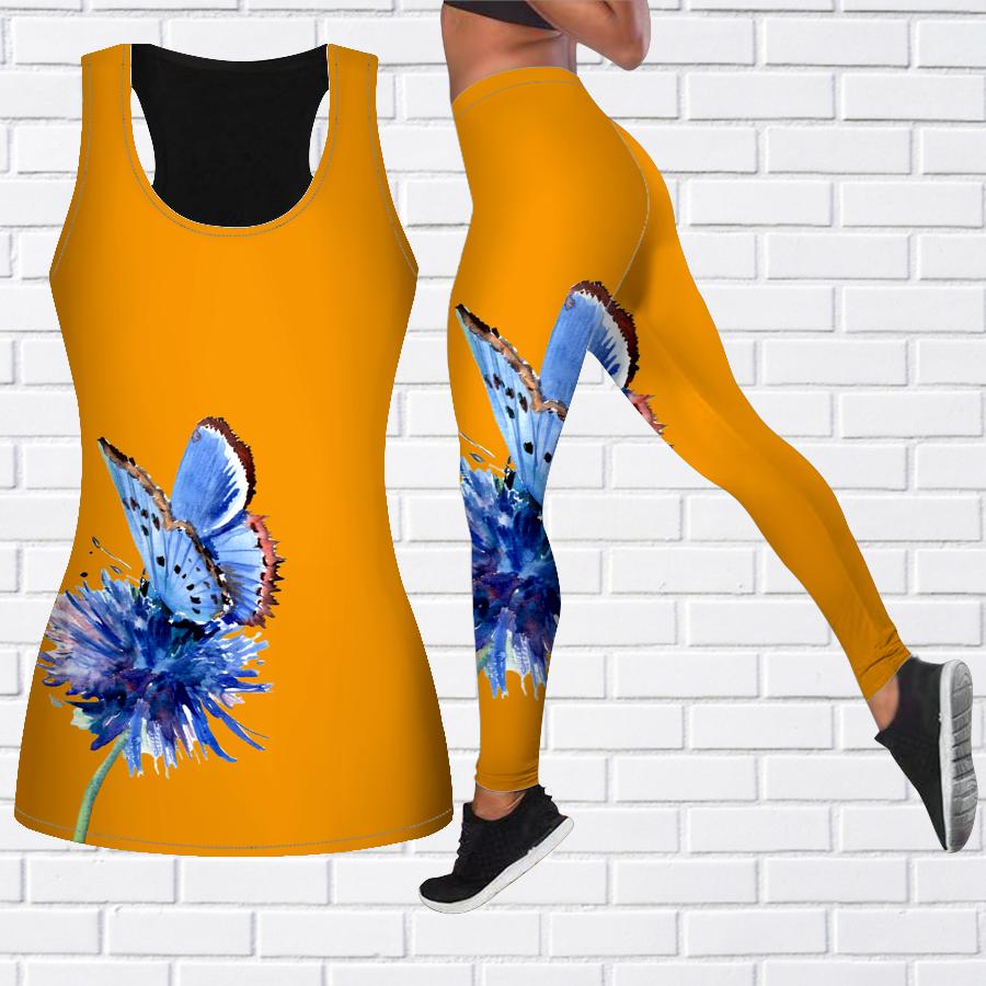 Экипировка для йоги с принтом бабочек и цветов для женщин, модные леггинсы для тренировок, спортивные повседневные штаны для фитнеса и йоги