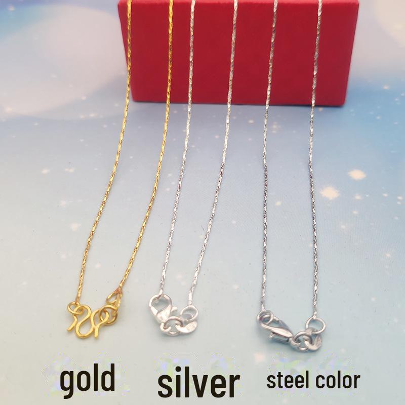 S925 Silver Necklace with Snake Bone, Melon Seed, and Water Wave Charm - O-Shaped, Copper-Plated Simple Clavicle Chain