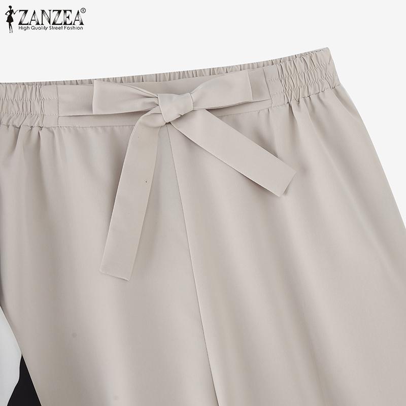 ZANZEA Женский повседневный комплект из двух предметов: длинная блузка и брюки с принтом зебры