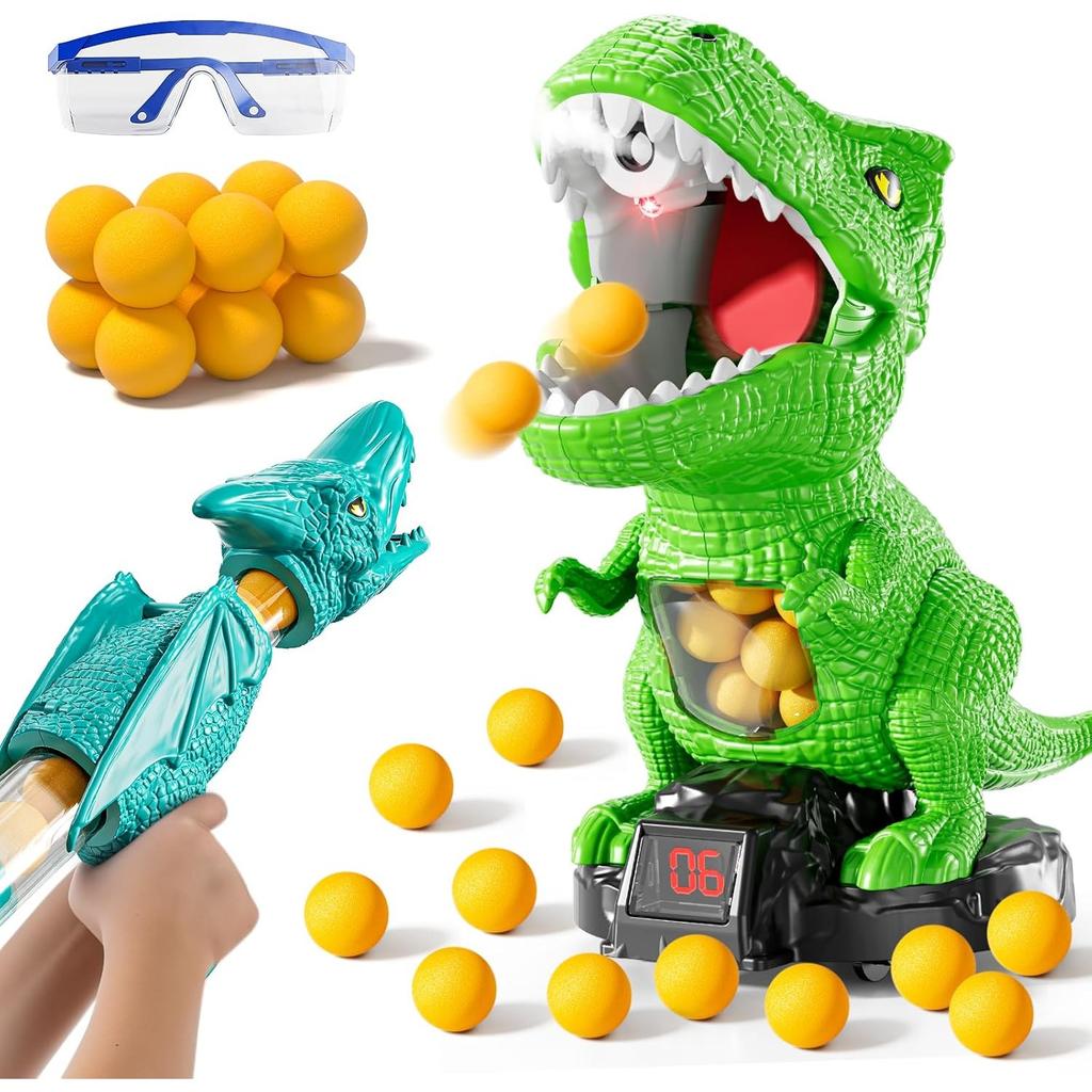 Dinosaur Shooting Boy Toys for Kids Age 3 4 5 6 7 8 - Moveable Shooting Game with Scoreboard, Light and Sound, 12 Foam Balls, Boy Toddler Toys 5-7 6