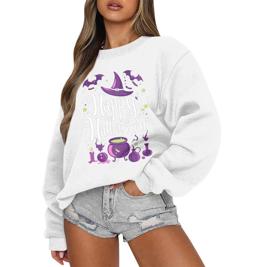 Женский повседневный модный трикотажный спортивный топ с длинными рукавами, свободный крой, Хэллоуин
