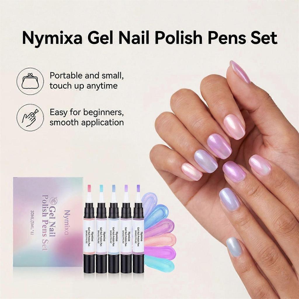 3-in-1 Gel Nail Polish Pen Set: 6-color nail polish pen set, one-step nail polish pen set, 4ml travel size