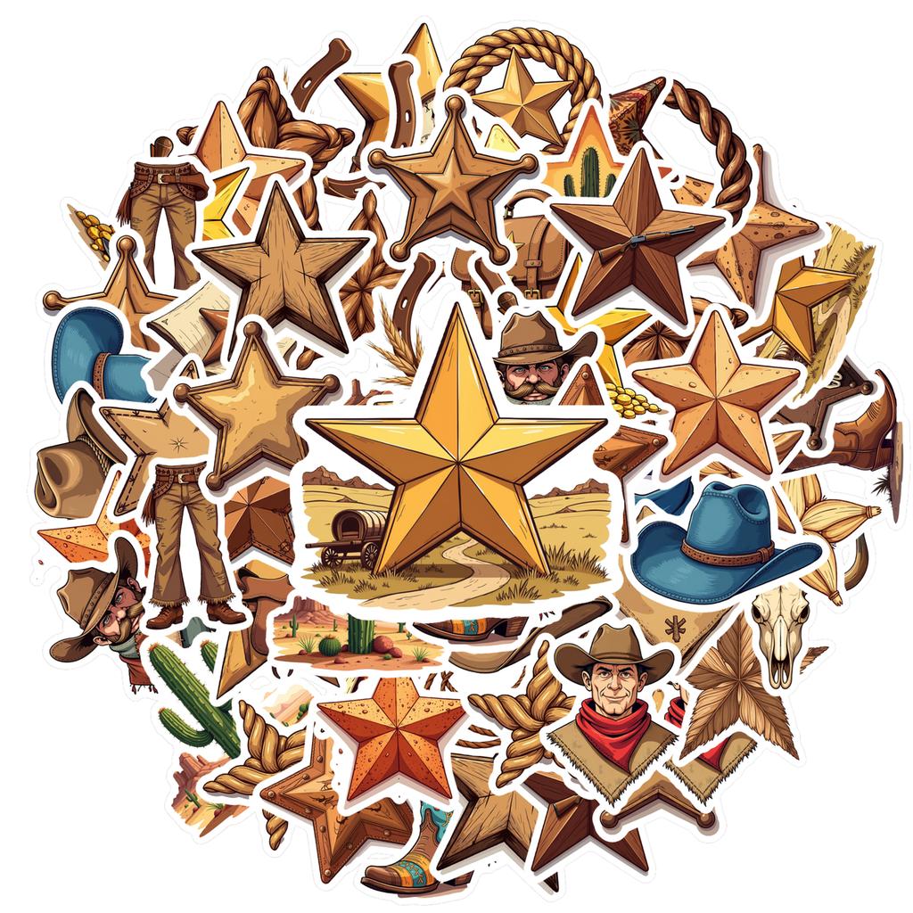 35pcs-150pcs Western Western Decals Vintage Star Star Sticker Pack Cowboy Stickers For Phone Laptop