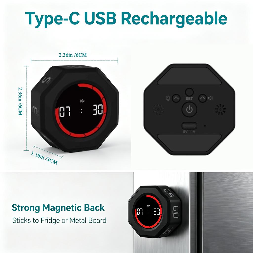 Flip Pomodoro Timer Gravity Sensor LED Productivity Timer USB-C Rechargeable Countdown 3/5/10/25/60 Timer for Work Study Kitchen3