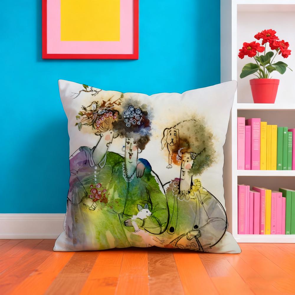 Humorous WWatercolor PPaintings Pillow Case Pillow Case Plush Fabric Soft Double Sided Print Home Sofa High Quality Cushion