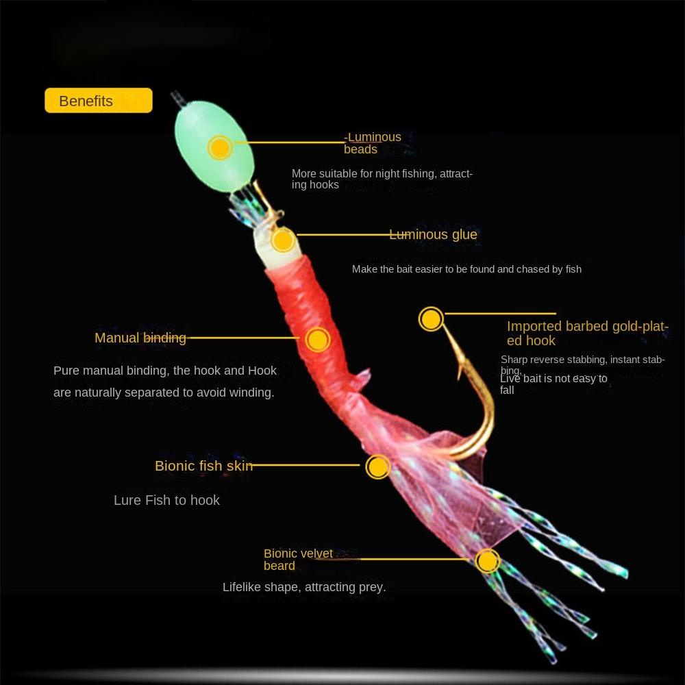 6pcs Artificial Sabiki String Hook Rig Luminous Bean Lure Bait Tackle  for Sea/Freshwater Fishing