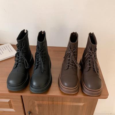 Осень и зима маленькие универсальные ботинки Мартин коричневые челси короткие ботинки женские кожаные на шнуровке ретро тонкие ботинки