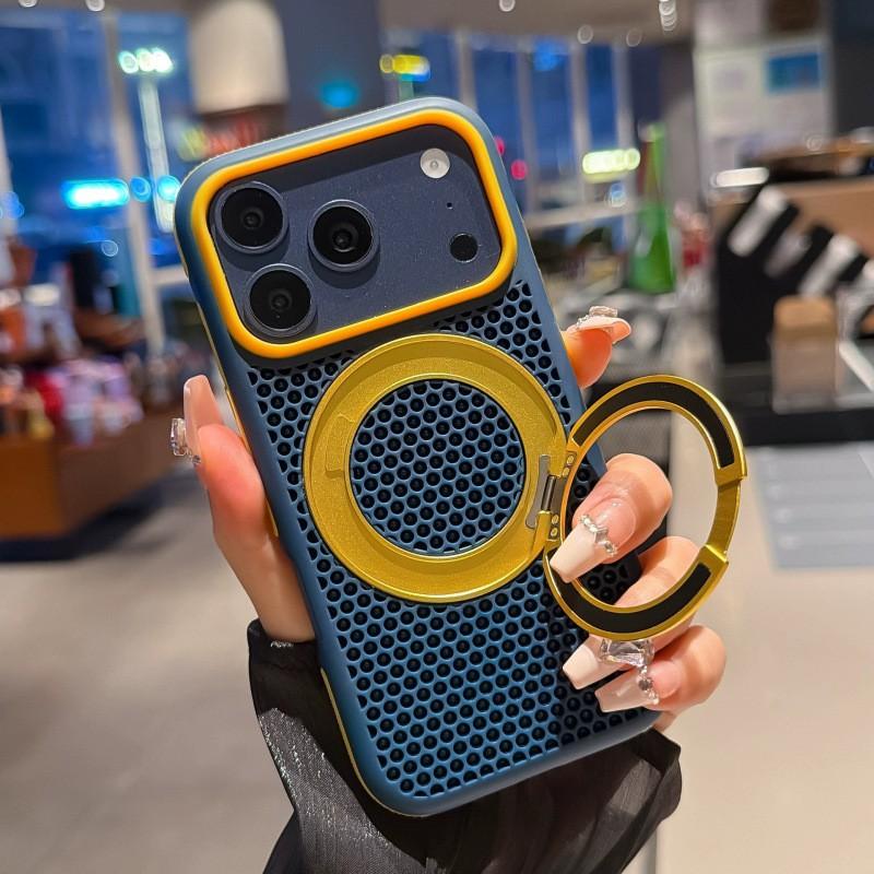 Mesh Magnetic Rotating Stand Phone Case IPhone 18 Pro Max 17 16 15 14 13 Shockproof Heat Dissipation